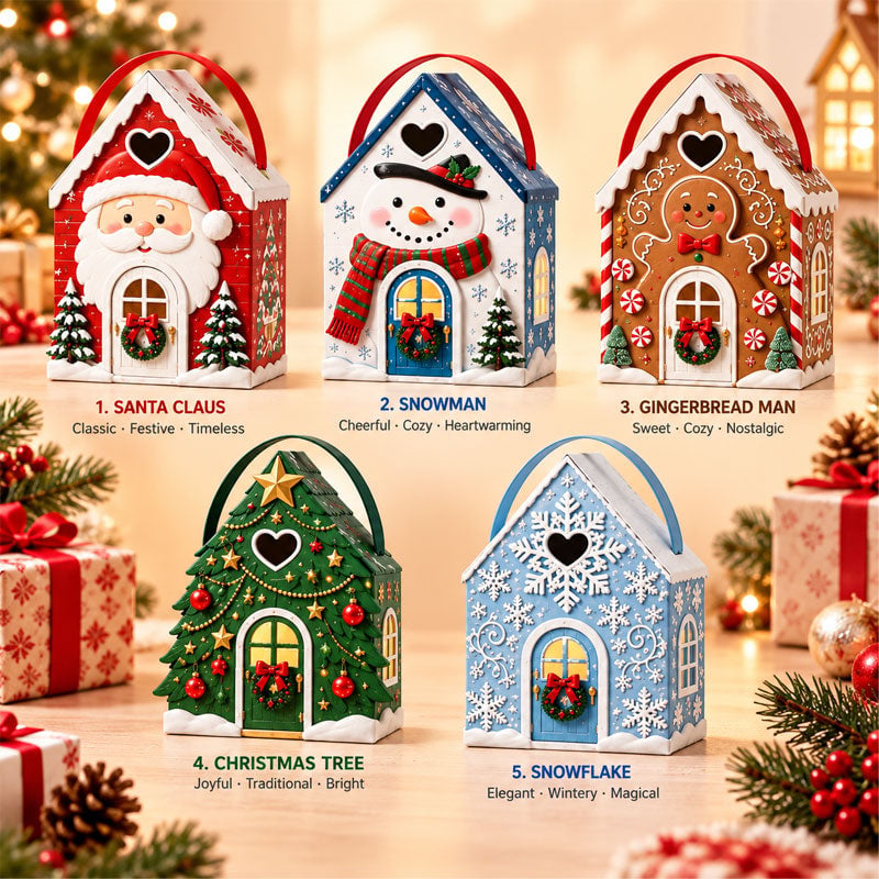 🏠🎄 Christmas Cottage Handle Gift Box — 5 Festive Designs, House‐Shaped Packaging with Carry Handle