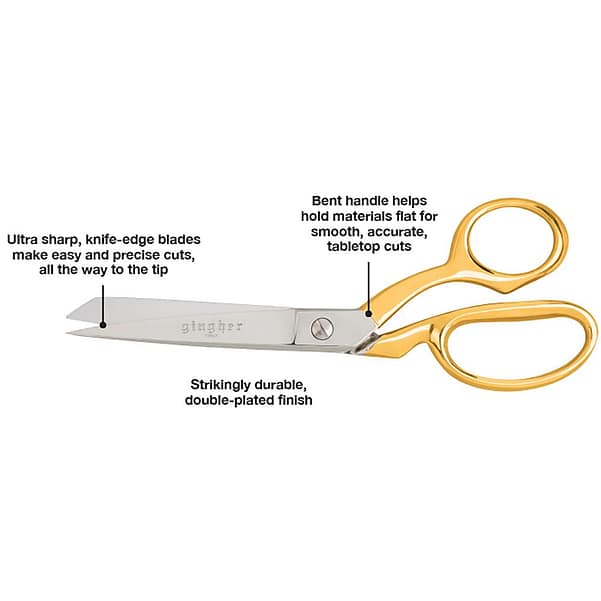 Scissors, 8′′ Dressmaker Shears with Knife Edge & Gold Handles by Gingher