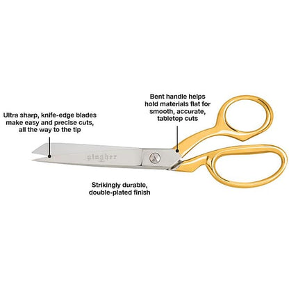 Scissors, 8′′ Dressmaker Shears with Knife Edge & Gold Handles by Gingher