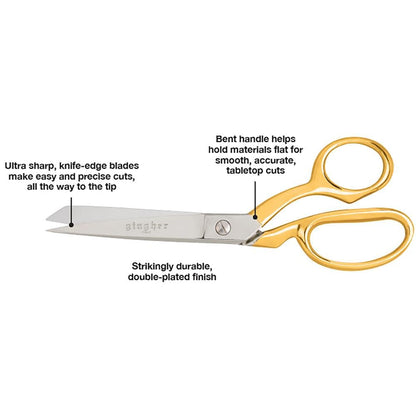Scissors, 8′′ Dressmaker Shears with Knife Edge & Gold Handles by Gingher