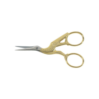 Scissors, 3.5′′ Embroidery Stork Style with Gold-Handle & Leather Sheath by Gingher