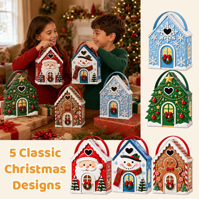 🏠🎄 Christmas Cottage Handle Gift Box — 5 Festive Designs, House‐Shaped Packaging with Carry Handle
