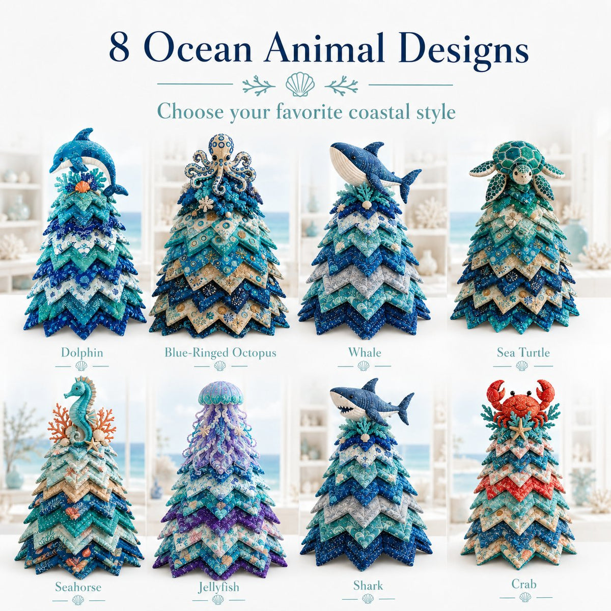🌊 Ocean Dreams Layered Fabric Tree Craft Kit | Create a Freestanding Coastal Centerpiece with Coordinated Fabrics & Marine Topper 🐚✨