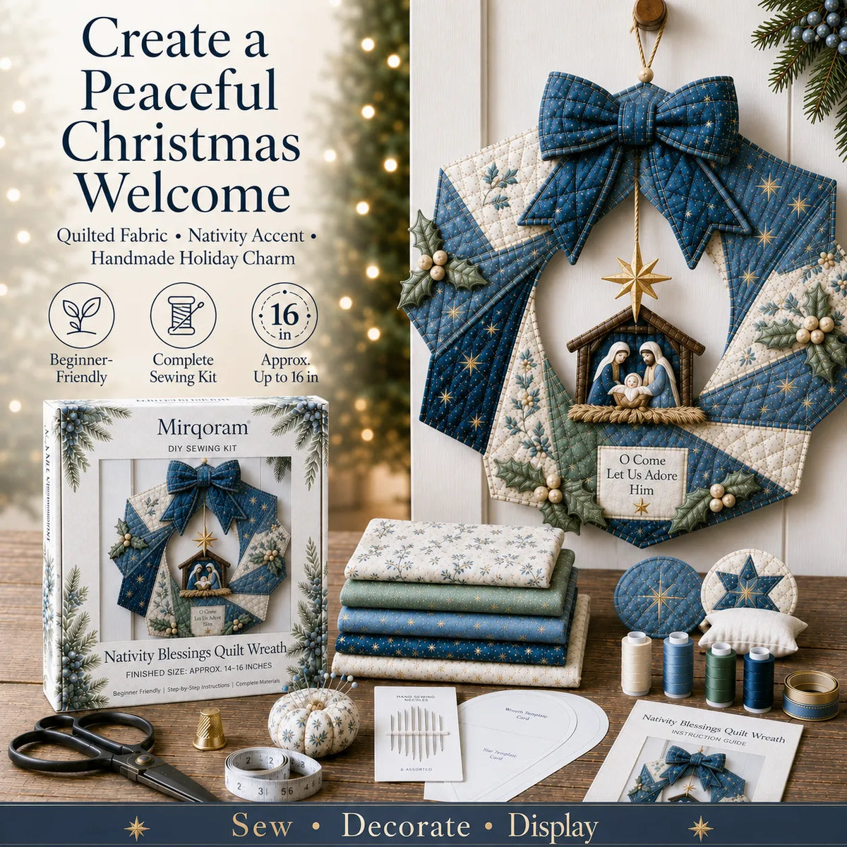 ⏳ Last Day 49% OFF – 🎄Beginner-Friendly DIY Christmas Fabric Wreath Kit Collection | Complete Kit with Coordinated Fabrics, Wreath Materials & Step-by-Step Guide Included 💕