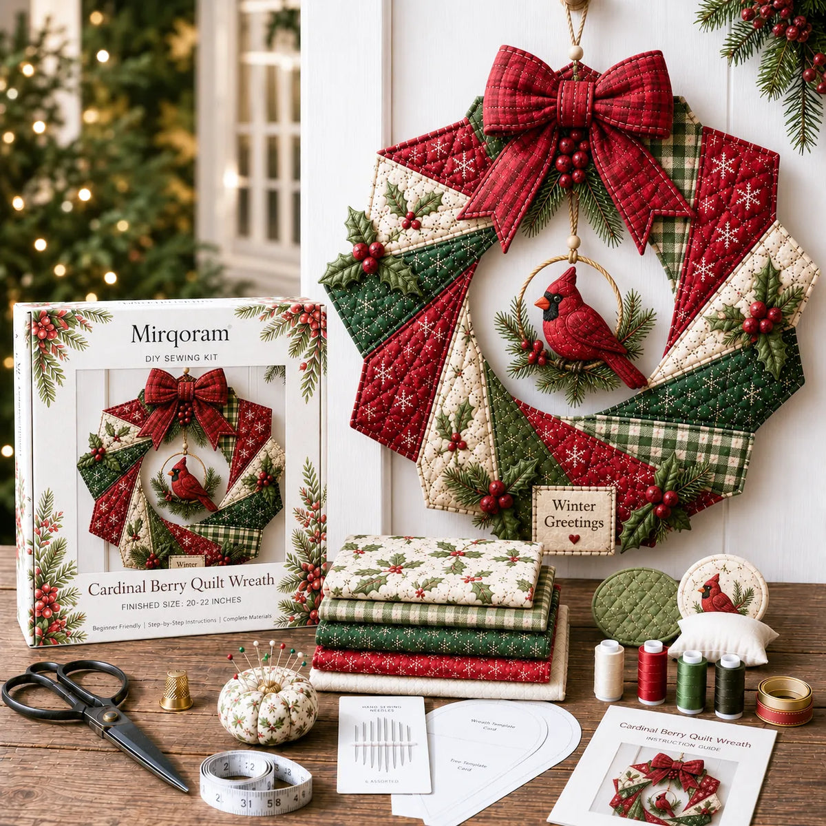 ⏳ Last Day 49% OFF – 🎄Beginner-Friendly DIY Christmas Fabric Wreath Kit Collection | Complete Kit with Coordinated Fabrics, Wreath Materials & Step-by-Step Guide Included 💕