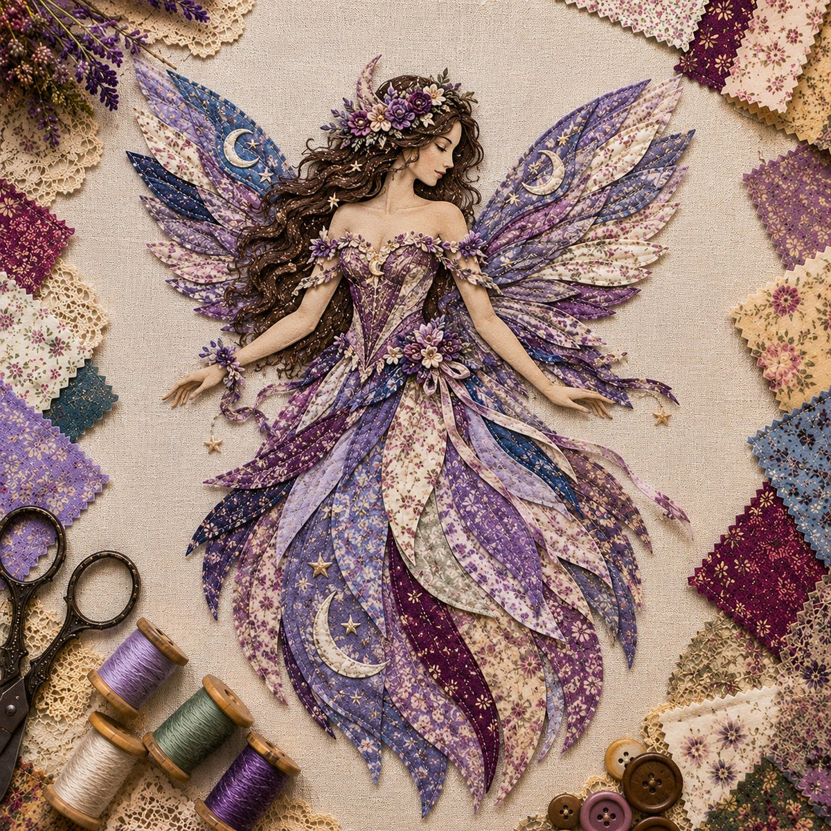 🔥LAST DAY 49% OFF-🧚‍♀️🌸 Premium Fairy Patchwork DIY Kit | High-Quality Layered Fabric with Floral Wings DIY Handmade Fantasy Wall Decor ✨