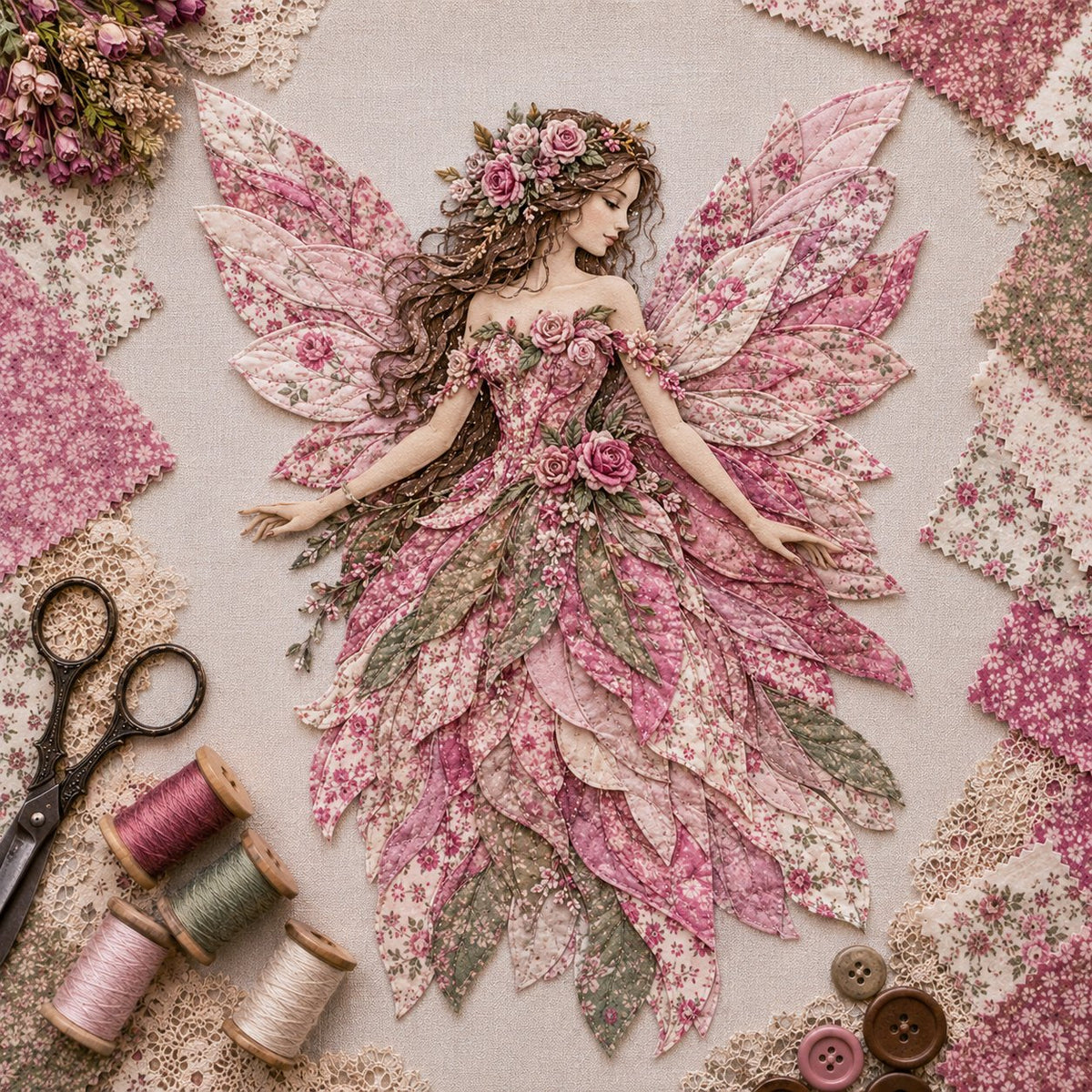 🔥LAST DAY 49% OFF-🧚‍♀️🌸 Premium Fairy Patchwork DIY Kit | High-Quality Layered Fabric with Floral Wings DIY Handmade Fantasy Wall Decor ✨