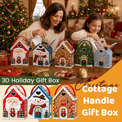 🏠🎄 Christmas Cottage Handle Gift Box — 5 Festive Designs, House‐Shaped Packaging with Carry Handle