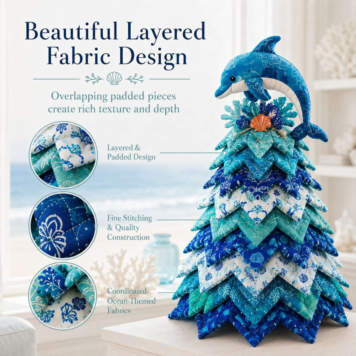 🌊 Ocean Dreams Layered Fabric Tree Craft Kit | Create a Freestanding Coastal Centerpiece with Coordinated Fabrics & Marine Topper 🐚✨