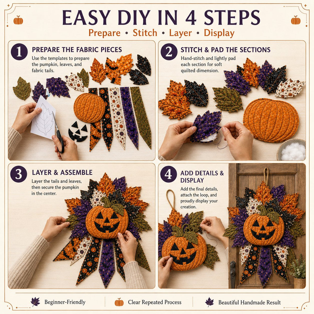 ⏳ Last Day 49% OFF – 🎃 Beginner-Friendly Oversized Halloween Character Quilted Door Hanger Sewing Kit | Complete Kit with All Tools & Step-by-Step Guide Included 💕
