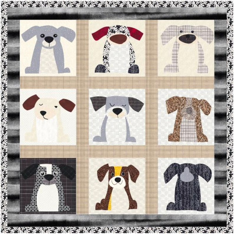 Snuggle Pups Quilt Pattern Set(9-Puppy Template)-With Instructions