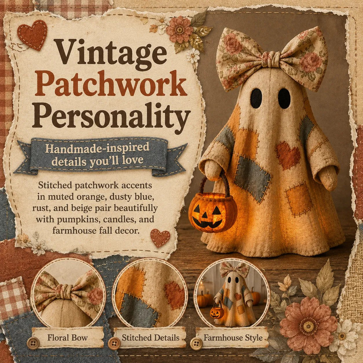 🏆Limited Time Sale 49% OFF🍂👻 Lighted Vintage Patchwork Ghost