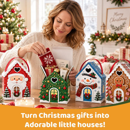 🏠🎄 Christmas Cottage Handle Gift Box — 5 Festive Designs, House‐Shaped Packaging with Carry Handle
