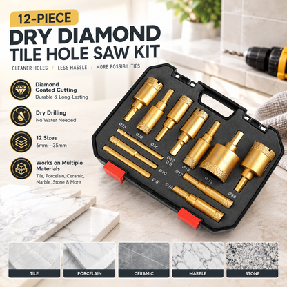 ⏳🔥LIMITED-TIME 55% OFF! ⏰12-Piece Dry Diamond Tile Hole Saw Kit (6-35mm)