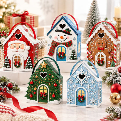 🏠🎄 Christmas Cottage Handle Gift Box — 5 Festive Designs, House‐Shaped Packaging with Carry Handle