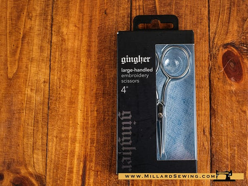 Scissors, 4′′ Embroidery (Large Handle) with Leather Sheath by Gingher