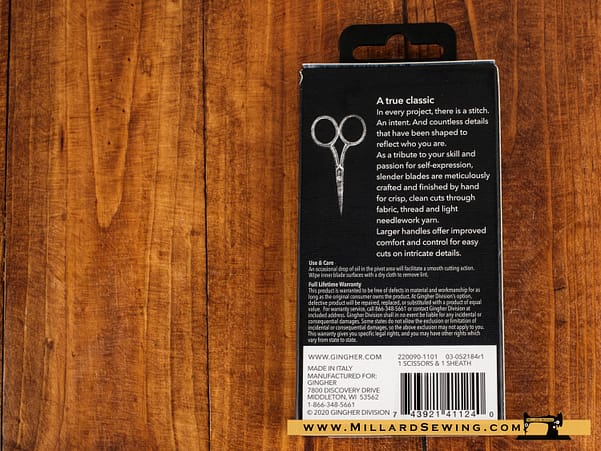 Scissors, 4′′ Embroidery (Large Handle) with Leather Sheath by Gingher
