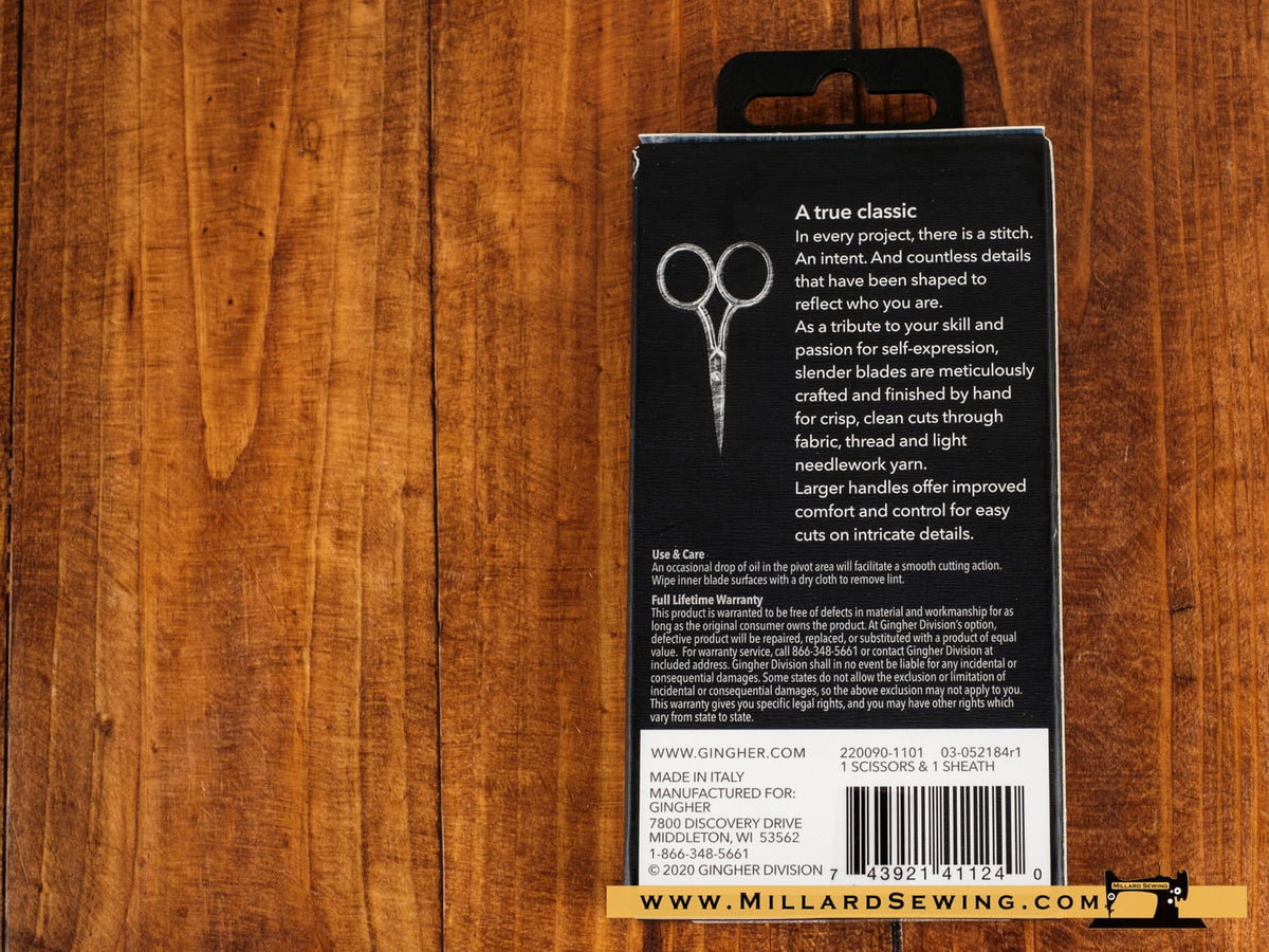 Scissors, 4′′ Embroidery (Large Handle) with Leather Sheath by Gingher