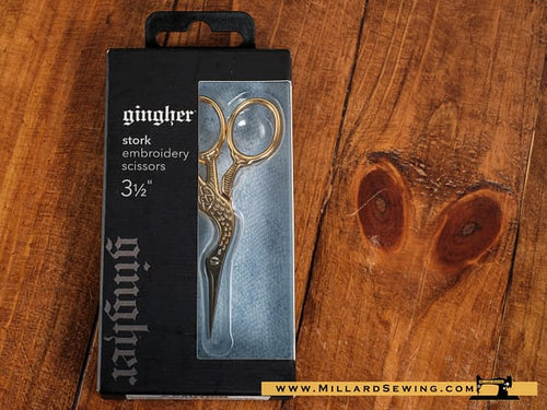 Scissors, 3.5′′ Embroidery Stork Style with Gold-Handle & Leather Sheath by Gingher