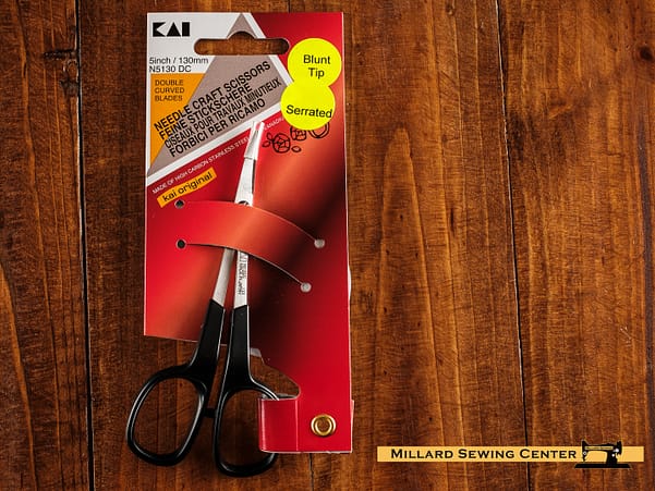 Scissors, 5′′ Embroidery Scissors Double Curved, Serrated with Blunt Tip by Kai