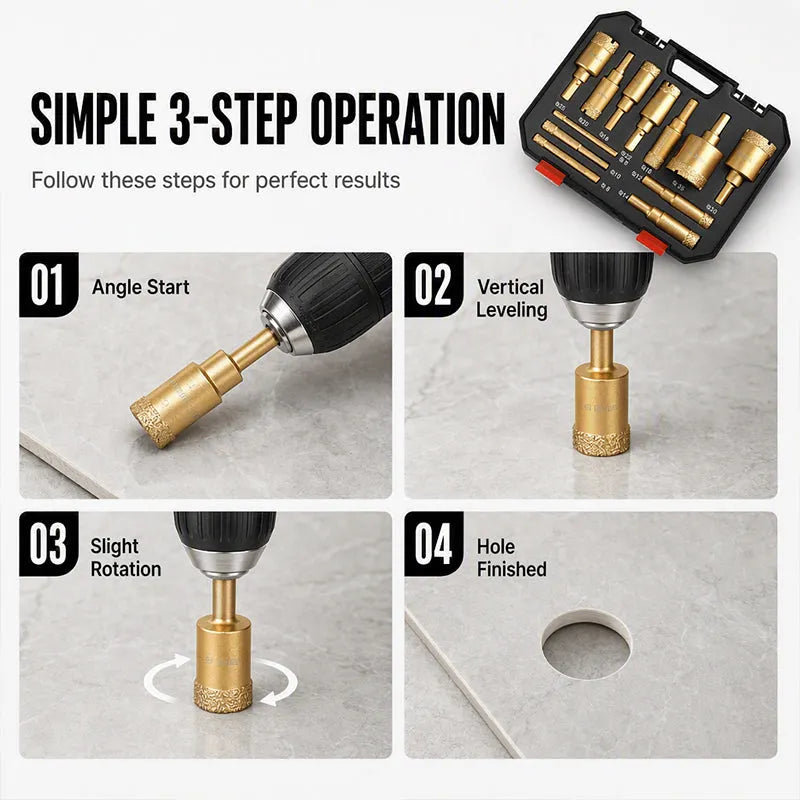 ⏳🔥LIMITED-TIME 55% OFF! ⏰12-Piece Dry Diamond Tile Hole Saw Kit (6-35mm)