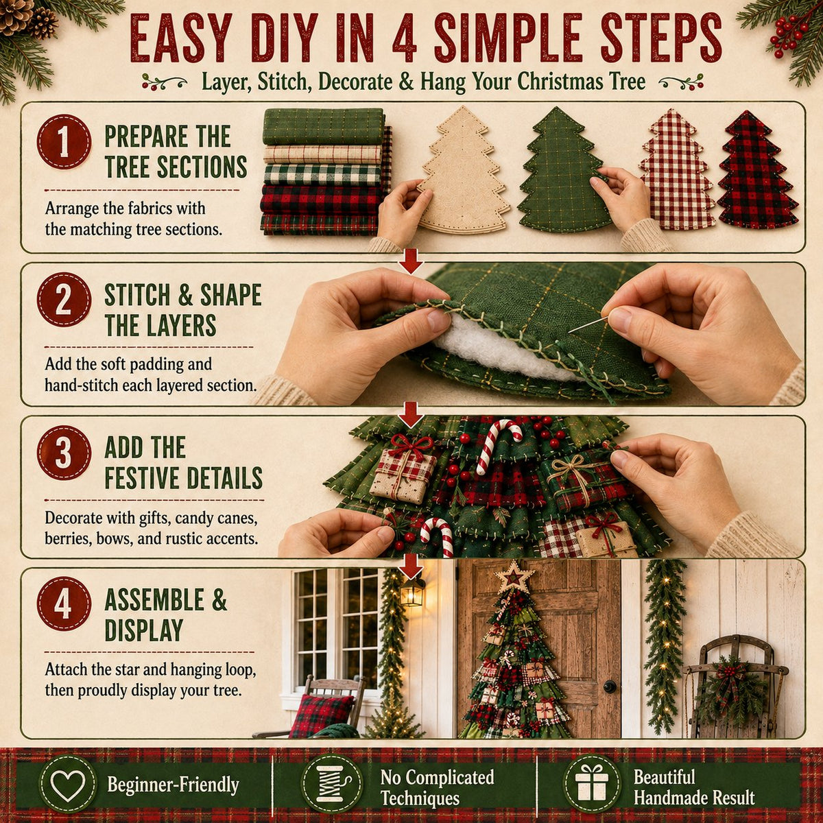 Beginner-Friendly DIY Oversized Patchwork Christmas Tree Door Hanging Kit | Complete Kit with All Tools & Step-by-Step Guide Included