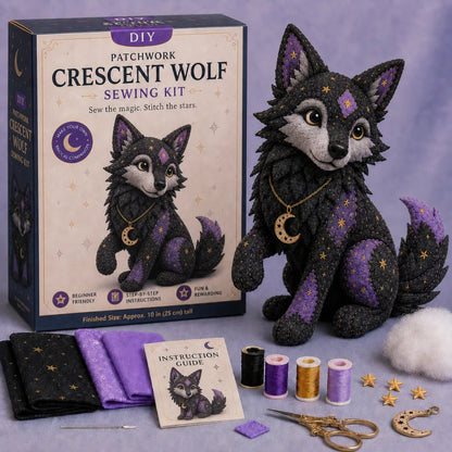 LAST DAY 50% OFF - Mystic Patchwork Animal Sewing Kit – DIY Plush Craft Kit with Starry Fabric, Moon Charm