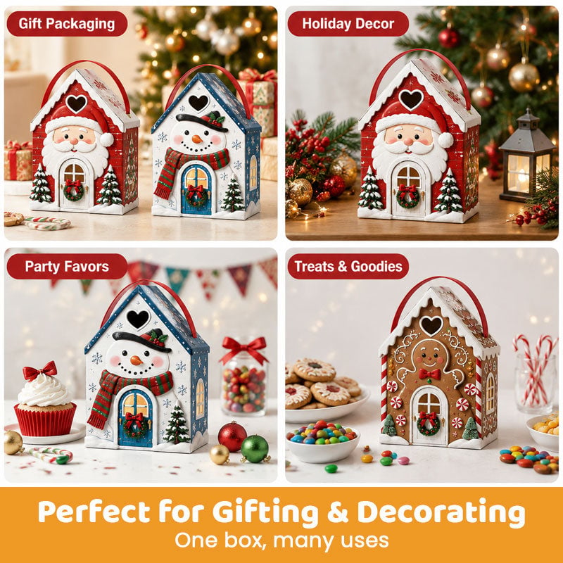 🏠🎄 Christmas Cottage Handle Gift Box — 5 Festive Designs, House‐Shaped Packaging with Carry Handle