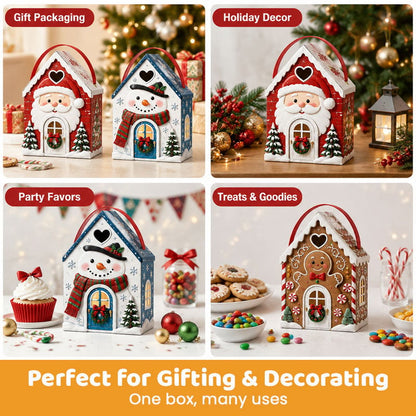 🏠🎄 Christmas Cottage Handle Gift Box — 5 Festive Designs, House‐Shaped Packaging with Carry Handle