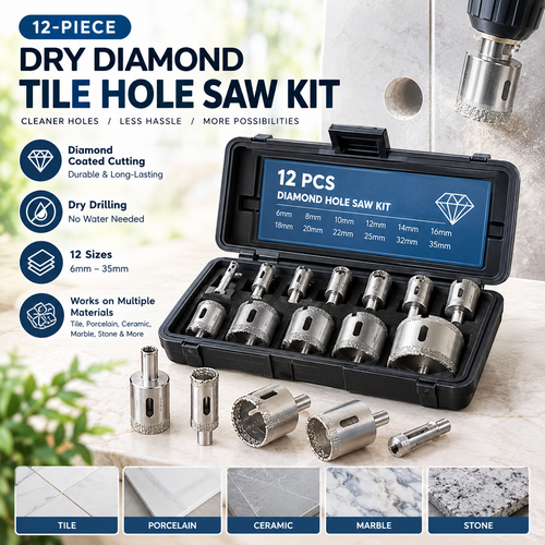 ⏳🔥LIMITED-TIME 55% OFF! ⏰12-Piece Dry Diamond Tile Hole Saw Kit (6-35mm)