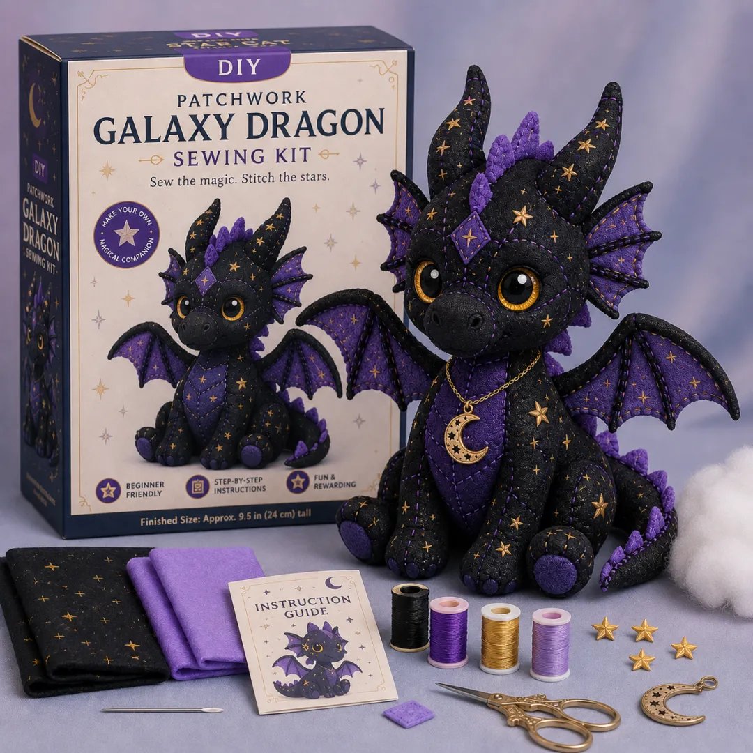 LAST DAY 50% OFF - Mystic Patchwork Animal Sewing Kit – DIY Plush Craft Kit with Starry Fabric, Moon Charm
