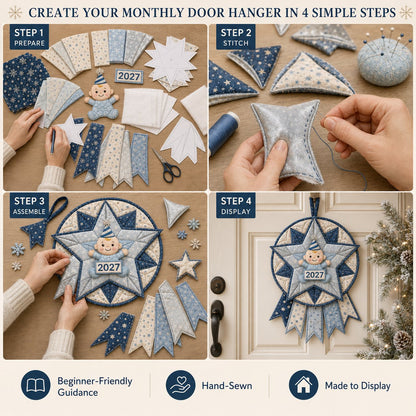 12-Month Themed Quilted Door Hanger Sewing Kit | Beginner-Friendly DIY with Fabrics & Instructions